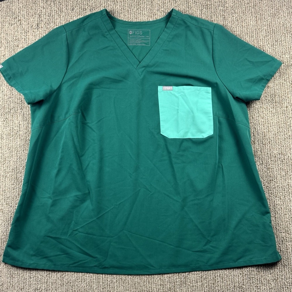 Figs Womens 4XL Catarina Scrub Top One Pocket Short Sleeve Green